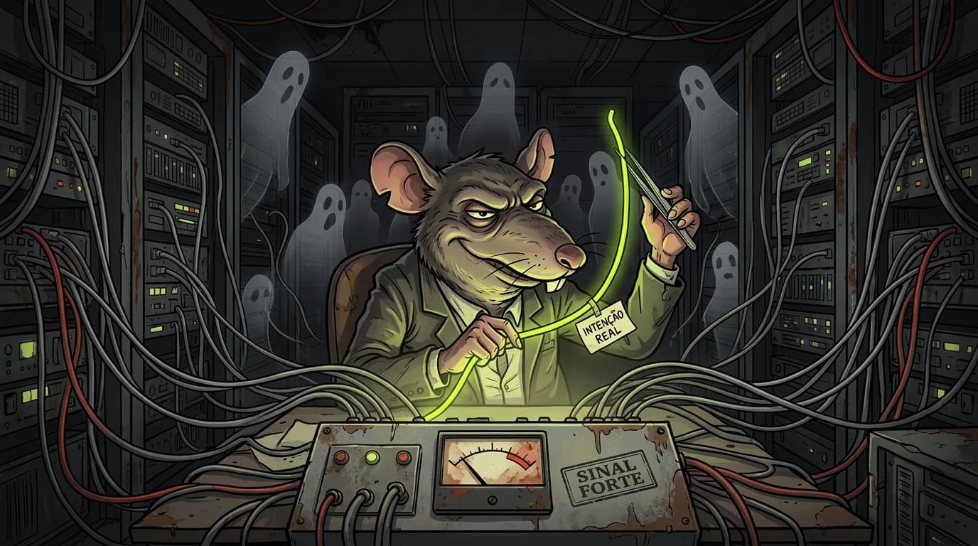 A lone operator at a dark terminal, a single lime-green signal line cutting across a near-black (#0c0c0d) void — minimalist side-lit portrait, the glow of intent data flowing upward, no text overlays, cinematic wide crop